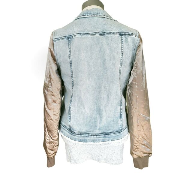 GENERATION LOVE Georgie satin sleeve distressed denim jeans jacket Size XS NEW - Picture 3 of 7